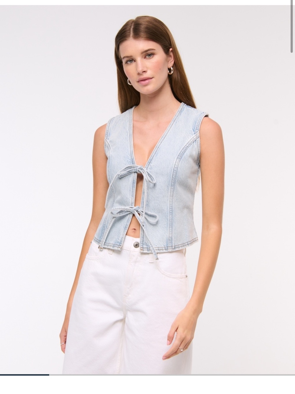 Abercrombie & Fitch Light Blue Denim Tie-Front Vest